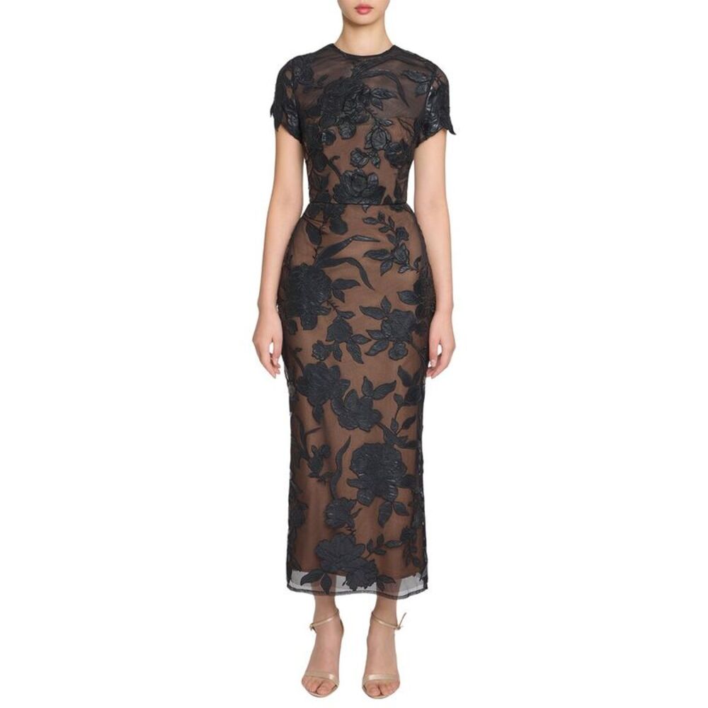 Marchesa Notte Womens  Guipure Sheath Maxi Dress